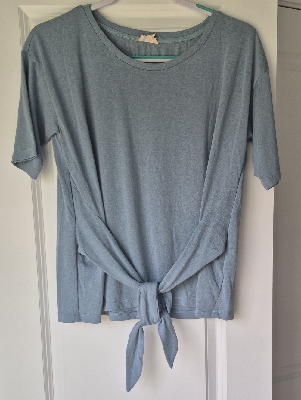 Hem & Thread Blue Tie-Front Short Sleeve Top | Size L Tie Can Be Adjusted